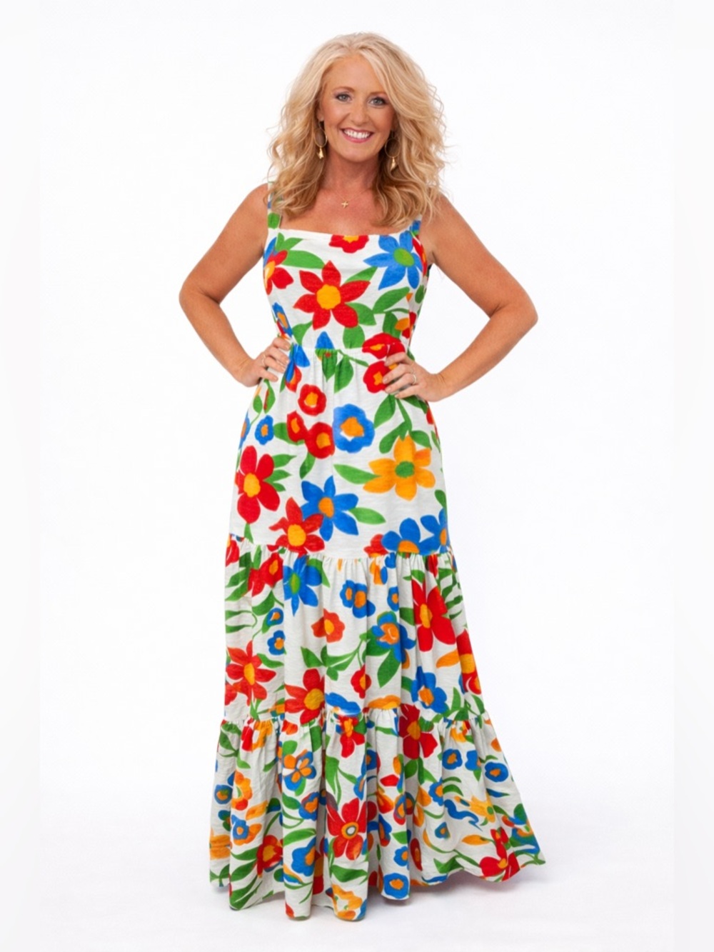 Skies Are Blue Floral Tiered Maxi Sundress Size Medium